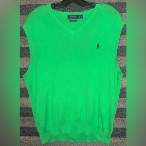 Polo Ralph Lauren V-Neck Pima Cotton Bright Green Sweater Vest Men’s XL EUC